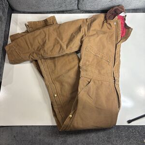 Vintage Carhartt Men's Quilt Red Insulated Canvas Coveralls Brown, Size 42 Tall